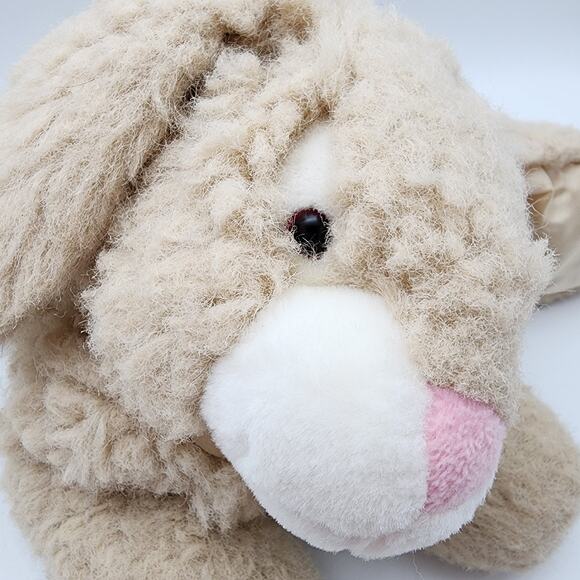 Vtg Aurora Floppy Bunny Rabbit Plush 12" Beige Wooly Fur Pink Nose Satin Ears - Picture 5 of 15